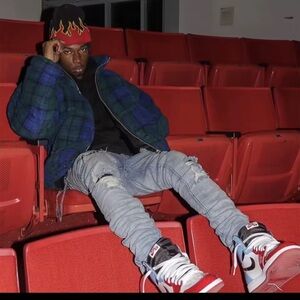 Plaid Jacket and Flame Beanie